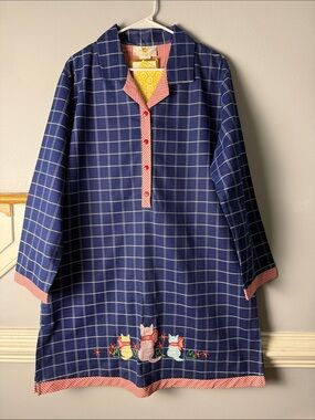 Navy Plaid Tunic Dress with Embroidered Cats 🐈 #catlove 100% cotton